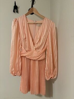 KEEPSAKE the Label Blush Pink Pleated V-Neck Long Sleeve Mini Dress